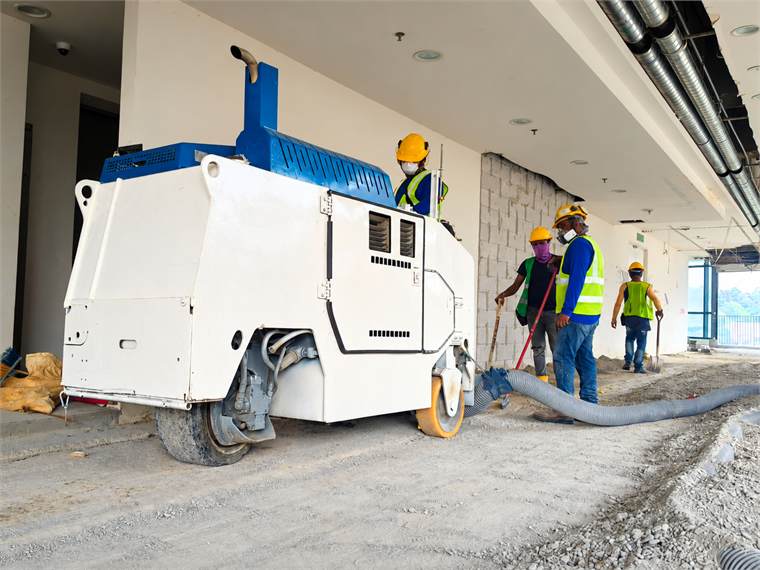 Floor refurbishment machine on site