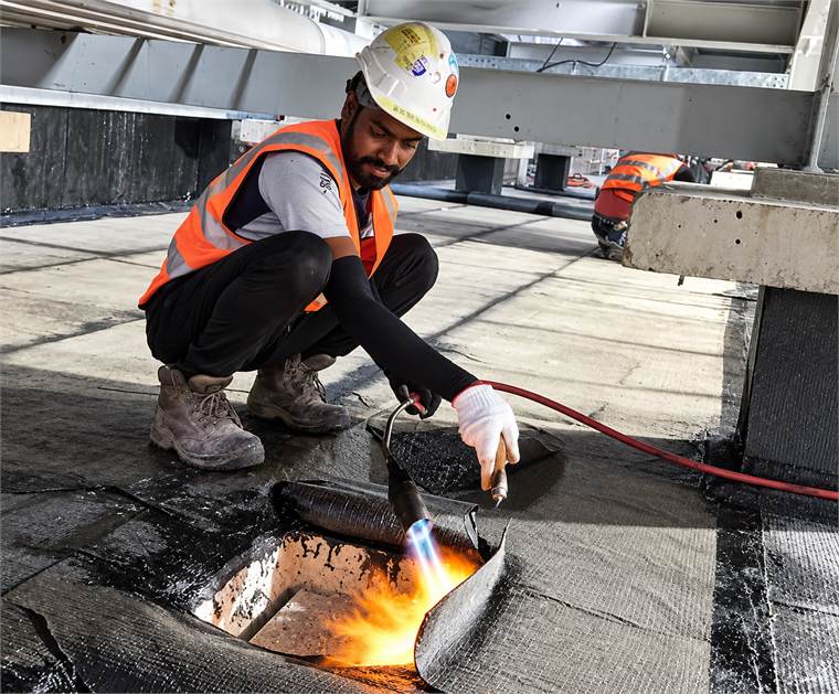 Torch-on waterproofing membrane works
