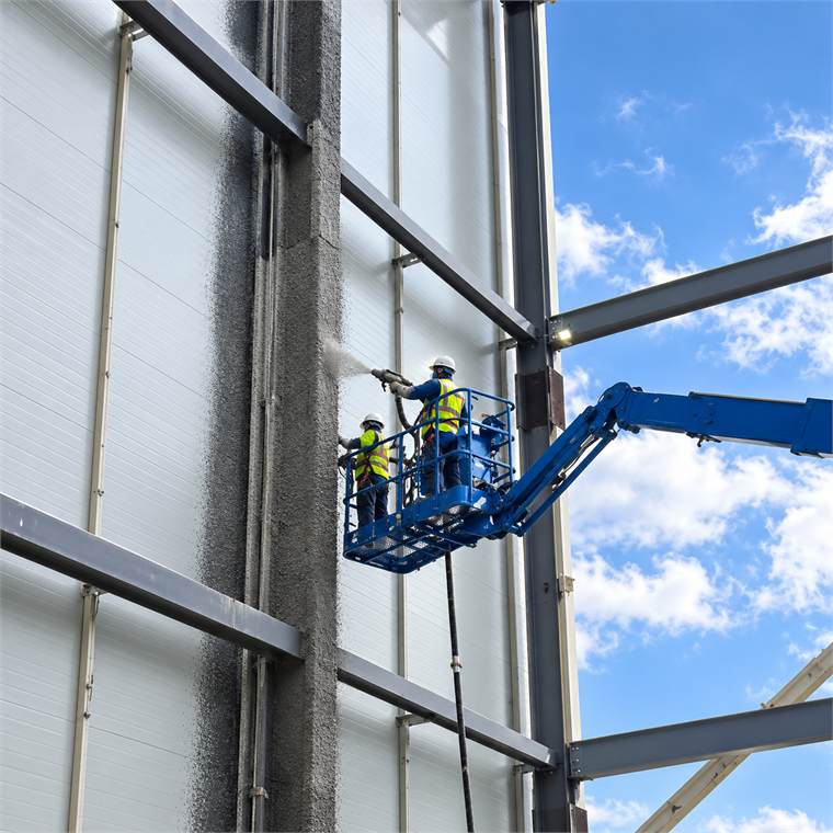 Fireproofing and insulation works at building exterior